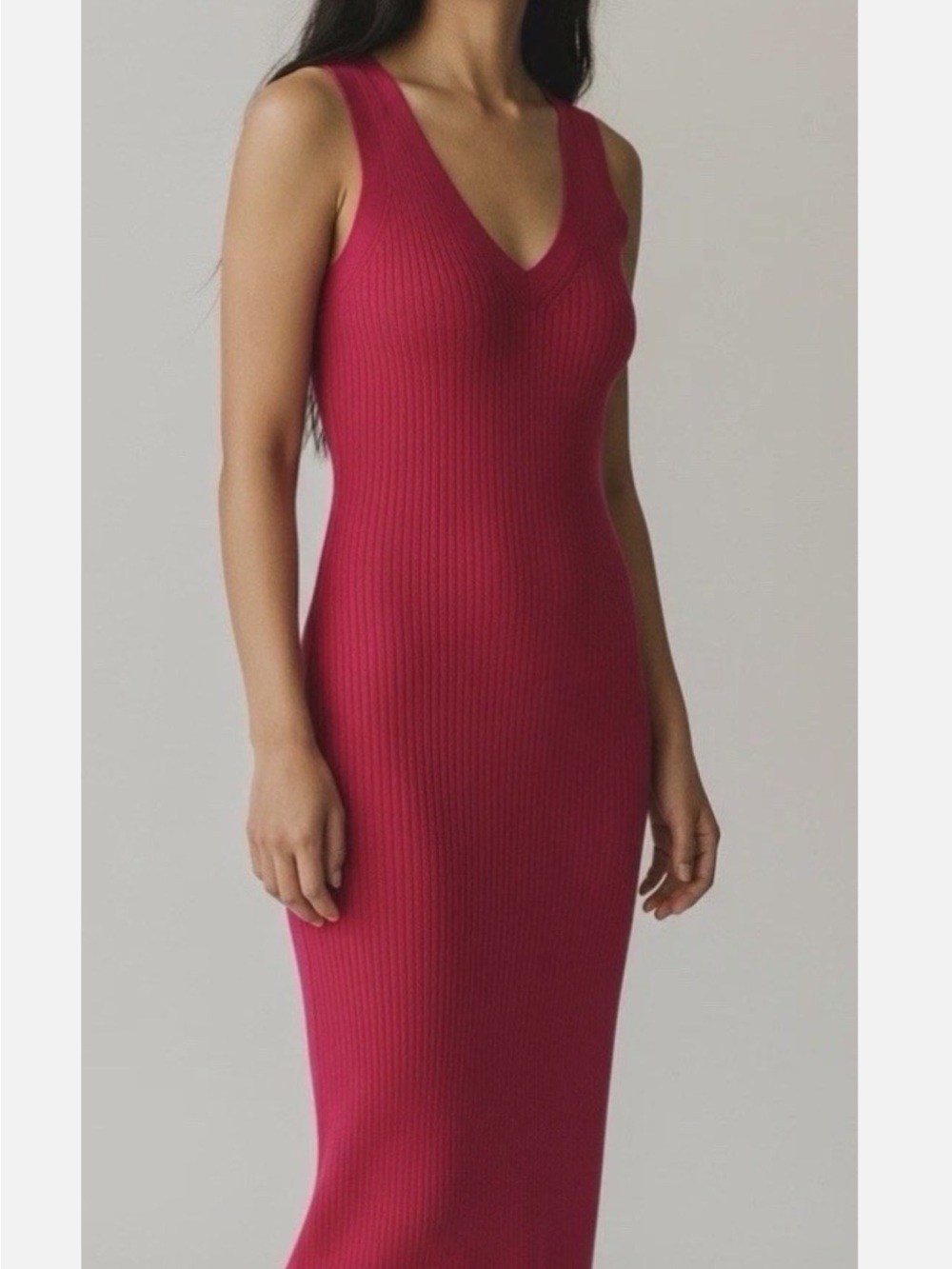 NWOT Michael Kors Red Sleeveless V-neck Red Knit/Ribbed Maxi Dress size XS
